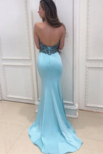 Sexy V-Neck Long Prom Dress with Slit Elegant Mermaid Halter Ice Blue Formal Dress NA637