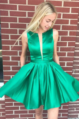 Illusion Insert Short Green Homecoming Dress Simple Cocktail Dress ANN5504