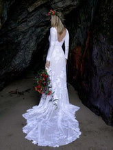 Ivory Long Sleeve Rustic Wedding Dresses Backless Sheath Beach Wedding Dress NA2007