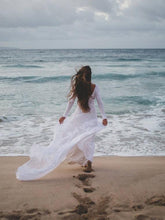 Ivory Long Sleeve Rustic Wedding Dresses Backless Sheath Beach Wedding Dress NA2007