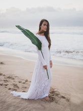 Ivory Long Sleeve Rustic Wedding Dresses Backless Sheath Beach Wedding Dress NA2007