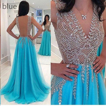 Beautiful Prom Dresses V-neck Slit Sexy Rhinestone Prom Dress/Evening Dress JKL175|Annapromdress