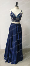 Two Piece Prom Dresses Spaghetti Straps Rhinestone Long Chiffon Prom Dress Sexy Evening Dress JKL688|Annapromdress