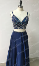 Two Piece Prom Dresses Spaghetti Straps Rhinestone Long Chiffon Prom Dress Sexy Evening Dress JKL688|Annapromdress