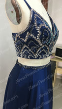 Two Piece Prom Dresses Spaghetti Straps Rhinestone Long Chiffon Prom Dress Sexy Evening Dress JKL688|Annapromdress