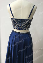 Two Piece Prom Dresses Spaghetti Straps Rhinestone Long Chiffon Prom Dress Sexy Evening Dress JKL688|Annapromdress