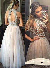 Two Pieces Prom Dresses,Long Prom Dress 2022 A-line Tulle Beaded JW113