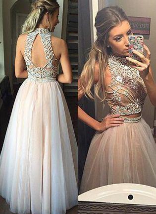 Two Pieces Prom Dresses,Long Tulle Prom Dress 2018 A-line Anna PromDress Two Pieces Prom Dresses,Long Tulle Prom Dress 2018 A-line Anna PromDress