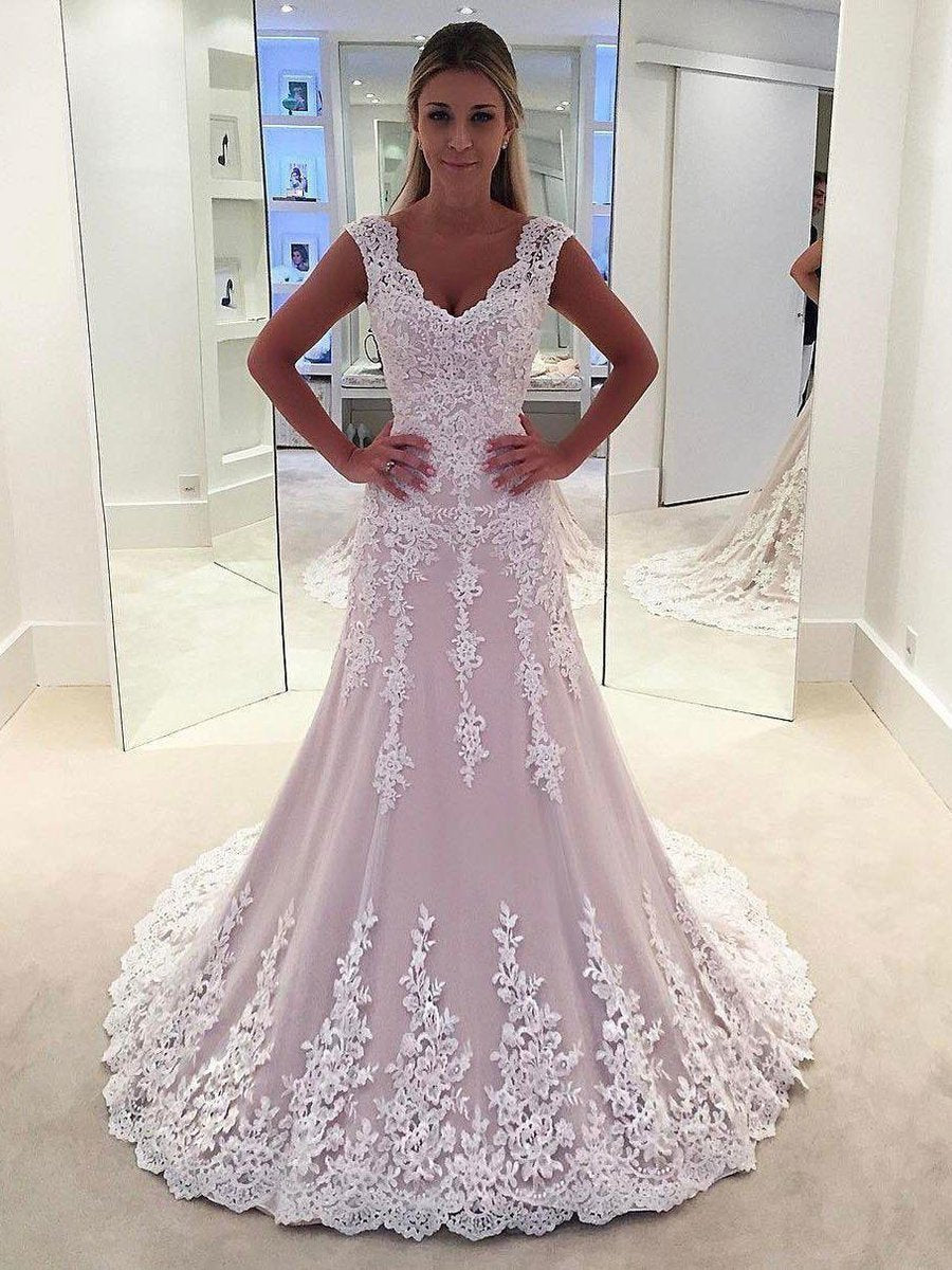 Lace Appliqued Bridal Wedding Gowns,Sheath Wedding Dresses NA2002