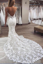 White Spaghetti Straps Lace Mermaid Backless Lace Bridal Wedding Dress OHD286