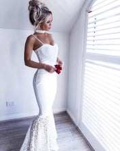 Lace&Satin Navy Blue Prom Dresses Spaghetti Straps Long Bridesmaid Dress ANN2402