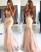 Lace Appliques Sweetheart See Through Corset Tulle Mermaid Prom Dresses GJS352