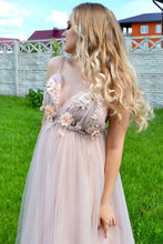 Romantic Spaghetti Straps Long Formal Dress with Handmade Flowers AN635