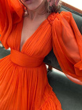 Long Sleeves Rustic Dress, Orange Tulle Dress, Simple Prom Evening Dress GJS310