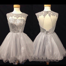 open back short prom dresses,Silver A-line Scoop Short Mini Tulle Homecoming Dress SP8138