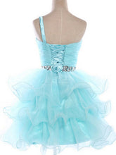 Blue A-line One Shoulder Mini Organza Homecoming Dress Short Prom Dresses SP8204
