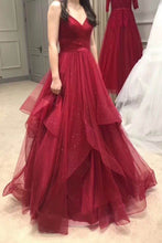 A Line Red Sweetheart Tulle Layered Long Prom Dresses GJS635