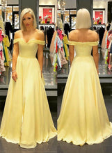 Yellow Off Shoulder A Line Chiffon Sweetheart Daffodil Long Prom Dresses GJS645
