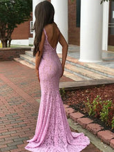 Pink Lace Sheath/Column Prom Dress V-Neck Long Evening Gowns JKS8826