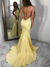 Sexy Halter Light Yellow Backless Side Slit Mermaid Long Evening Prom Dress GJS280