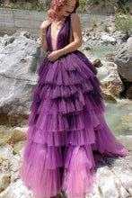purple-tiered-tulle-skirt-prom-dresses-deep-v-neckline