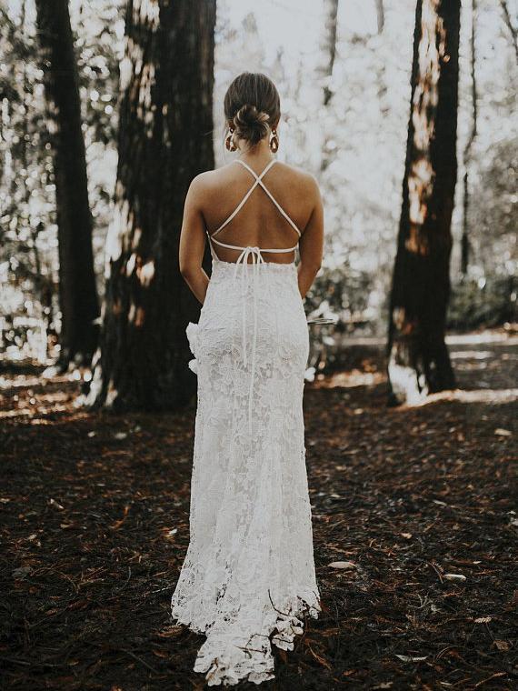 Sexy Backless Sheath Rustic Lace Wedding Dresses Halter Beach Wedding Anna PromDress Sexy Backless Sheath Rustic Lace Wedding Dresses Halter Beach Wedding Anna PromDress