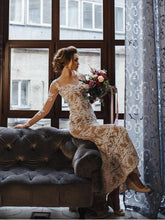 Sexy Nude Mermaid Wedding Dresses Long Sleeve Ivory Lace Rustic Wedding Dress NA2008