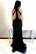 Sexy V-neckline Sequin Black Prom Dress with Rhinestones Bodice Evening Gown ANN2408