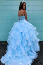 Ball Gown Spaghetti Straps Sky Blue Tulle Beaded Long Prom/Evening Dress  ANN2403