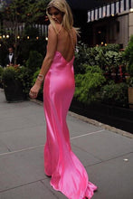Spaghetti Straps Fuchsia Silk V Neck Long Prom/Evening Dress ANN2406