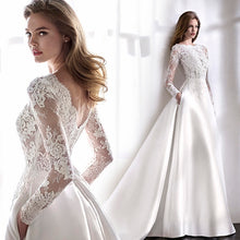 French Princess Bride Long Sleeve Satin Large Tuiling Wedding Dress GJS591