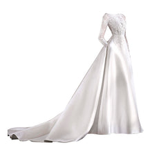 French Princess Bride Long Sleeve Satin Large Tuiling Wedding Dress GJS591