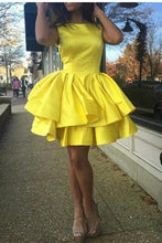 Tiered Skirt Yellow Homecoming Dresses Short Satin Gown ANN5506