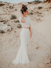 Two Piece Mermaid Wedding Dresses Short Sleeve Lace Beach Wedding Dress NA2010