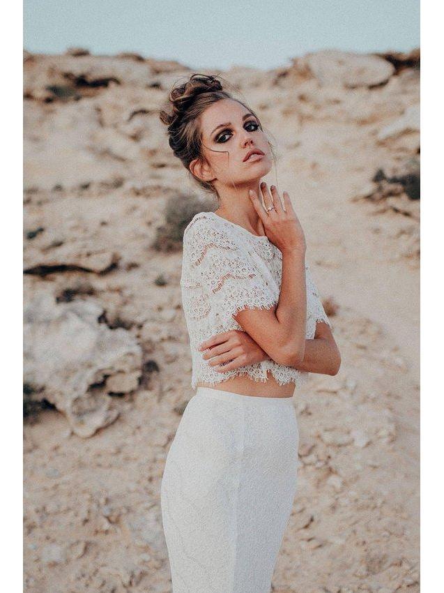 Two Piece Mermaid Wedding Dresses Short Sleeve Lace Beach Wedding Dres ...