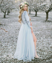 Deep V neck Boho Wedding Dress With Long Sleeve Rustic Wedding Dresses NA4005|Annapromdress