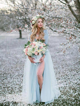 Deep V neck Boho Wedding Dress With Long Sleeve Rustic Wedding Dresses NA4005