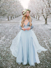 Deep V neck Boho Wedding Dress With Long Sleeve Rustic Wedding Dresses NA4005|Annapromdress